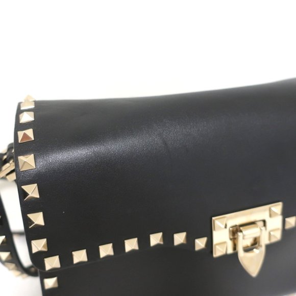 VALENTINO ROCKSTUD FLAP SHOULDER BAG BLACK LEATHER - Picture 3 of 12